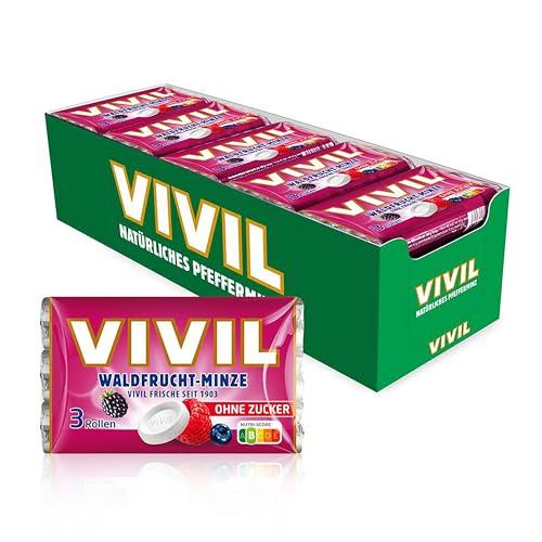 VIVIL Rollen Waldfrucht-Minze, 20 x 3er Pack, fruchtige Pastillen mit Waldfruchtgeschmack, zuckerfrei & vegan, 60 x 28g von Vivil