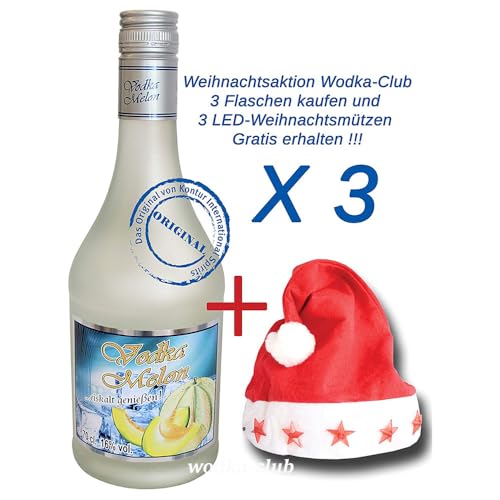 3 x Vodka Melon 0,7Liter 16% vol. mit 3 Weihnachtsmützen 3 x Vodka Melon 0,7Liter 16% vol. mit 3 Weihnachtsmützen von Vodka Melon