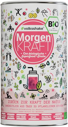 BIO Morgenkraft | Smoothiepulver | 500g | DE-ÖKO-006 | Der biologische Wachmacher am Morgen | Über 30 Superfoods wie Beeren, Kurkuma, Guarana und Maca | Premiumqualität vom Bodensee | Made in Germany von Volksshake