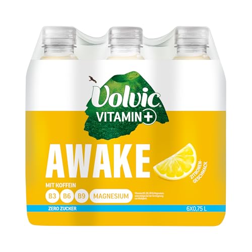 Volvic Vitamin+ Awake Zitrone – Erfrischungsgetränk mit Koffein, Magnesium und Vitaminen – Ohne Zucker und ohne Kalorien – 6 x 0,75 l von Volvic