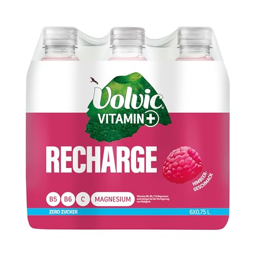 Volvic Vitamin+ Recharge Himbeere – Erfrischungsgetränk mit Magnesium und Vitaminen – Ohne Zucker und ohne Kalorien – 6 x 0,75 l von Volvic