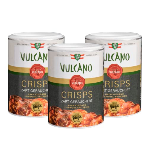 Knusprige Protein Chips aus Schweinefleisch, Geräuchert, Eiweißreich, Hergestellt in Österreich, Snack für unterwegs, Österreichische Qualitätsprodukt, glutenfrei (Geräucherte Chips 3er Pack) von Vulcano