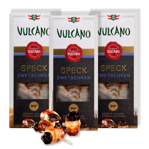 Speckzwetschken mit natürlichen Zutaten aus Österreich, Zwetschken/Pflaumen umwickelt mit Räucherspeck, Handgemacht, Österreichsiches Qualitätsprodukt, Antipasti, Tapas (Speckzwetschken) von Vulcano
