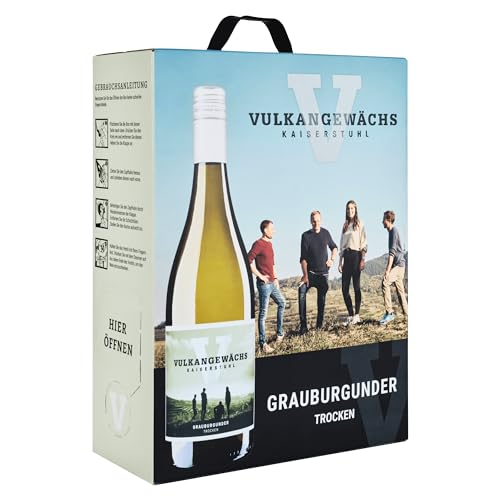 Vulkangewächs Wein-Box Grauburgunder 3 Liter QbA trocken - Weisswein mit zarten Fruchtaromen - Badischer Wein, Anbaugebiet Baden, 1 x 3,0 l Bag-in-Box von Oberrotweil