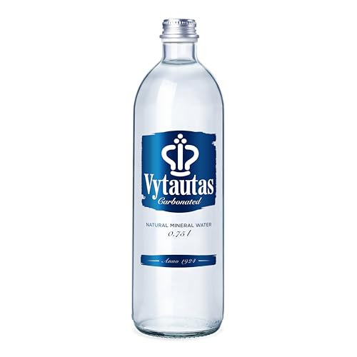 VYTAUTAS Natürliches Mineralwasser mit Kohlensäure 750 ml glas (12er Pack) Für Maximale Hydration, Reich an Essenziellen Mineralien wie Calcium, Magnesium, Funktionswasser, Hohe Mineralisierung von Vytautas