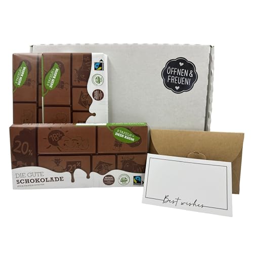 Die Gute Schokolade 3 Tafeln Geschenkset + Geschenkverpackung + Grußkarte Original Schweizer Milchschokolade Fairtrade von WALWI