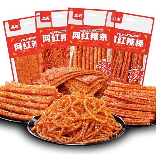 Latiao,Chinesische Snacks,4 Packungen würzige Streifen,Würzig Gewürzte Snacks,Snacks für Partys,Duftendes scharf, Individuelles Paket(92g×4Packungen） von WANGLIUpeers
