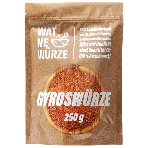 WAT NE WÜRZE Gyrosgewürz 250 g | Griechische Gewürze für Gyros, Souvlaki, Döner, Bifteki, Kebab und Shawarma | Gewürzmischung zum Grillen und Braten für mediterrane Fleisch Gerichte von WAT NE WÜRZE