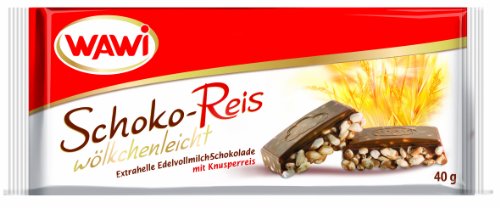 WAWI Schoko Reis Riegel Edelvollmilch Schokolade, 30er Pack (30 x 40 g) von Moritz