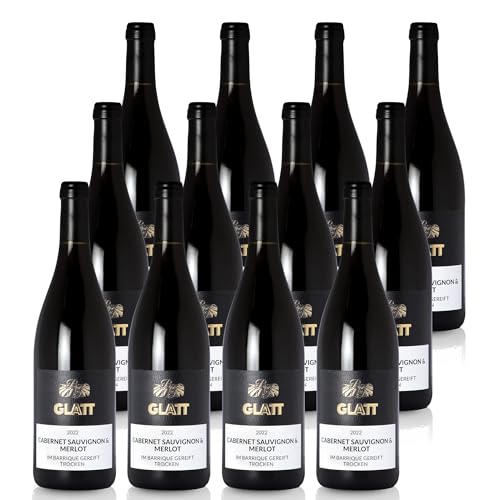GLATT Cabernet Sauvignon & Merlot Barrique trocken 2022 | Qualitätswein vom Kaiserstuhl/Baden, Deutschland | Samtig und Kräftig im Geschmack | Rotwein im Holzfass gereift (12x 0,75L) von WBK Weinbau · Weinkontor Glatt