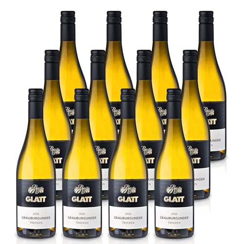 GLATT Grauburgunder trocken 2020 | Qualitätswein vom Kaiserstuhl/Baden, Deutschland | Leicht & Fruchtig im Geschmack | Weißwein aus der Pinot Gris-Traube (12x0,75l) von WBK Weinbau · Weinkontor Glatt