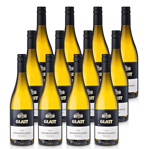 GLATT • Grauburgunder trocken 2020 | Qualitätswein vom Kaiserstuhl/Baden, Deutschland | Leicht & Fruchtig im Geschmack | Weißwein aus der Pinot Gris-Traube, Auswahl (12x0,75l) von WBK Weinbau · Weinkontor Glatt