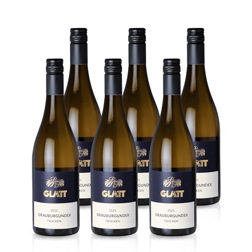 GLATT Grauburgunder trocken 2021 | Qualitätswein vom Kaiserstuhl/Baden, Deutschland | Leicht & Fruchtig im Geschmack | Weißwein aus der Pinot Gris-Traube (6x0,75l) von WBK Weinbau · Weinkontor Glatt