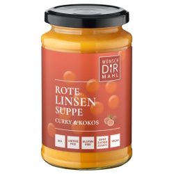Rote-Linsen-Suppe mit Curry & Kokos Rote-Linsen-Suppe mit Curry & Kokos von WDM Bio-Fertigprodukte