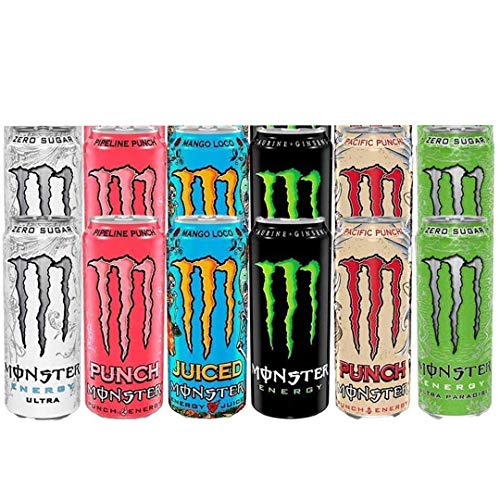 Monster Energy Mega Mixed Variety Pack x12 + gratis Sticker Pack - Original, Ultra, Ultra Paradise, Pipeline Punch, Mango Loco, Monster Pacific Punch von WDS Group