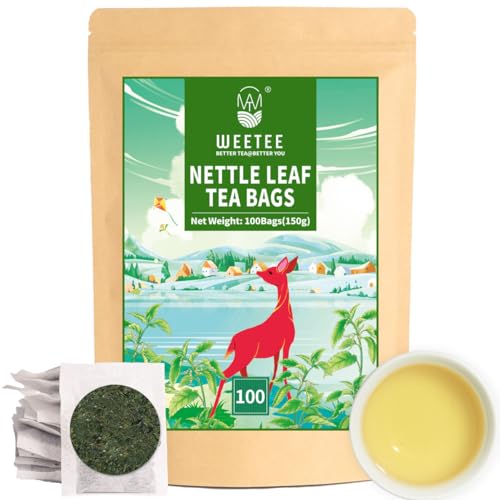 WEETEE Brennessel Tee Beutel, 100 Stück Nettle Tea Beutel aus Maispflanze, hergestellt aus 100% reinen Brennnesselblätter, natürlicher koffeinfreier Kräutertee von WEETEE