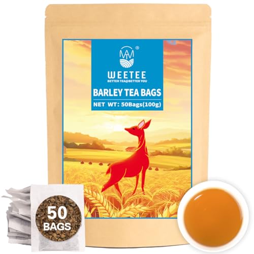 WEETEE Gerstentee Beutel, 50 Stück Barley Teebeutel, Hergestellt aus 100% reiner gerösteter Gerste, Natürlicher koffeinfreier Mugicha, Nussgeschmack, Heiß oder Kalt aufbrühen von WEETEE