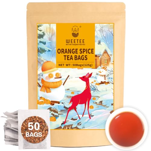 WEETEE Gewürztee, Orange Zimt Tee Beutel, 50 Stück, süßer Gewürztee mit Zimt, Gewürznelke, Orangenschale, Hagebutte, Hibiskus und mehr, natürlich koffeinfrei Kräutertee von WEETEE