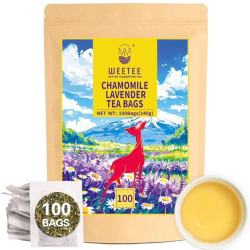 WEETEE Kamille-Lavendel Kräuterteebeutel für die Nacht, 100 Stück Nachttee Beutel, Mischung aus Kamille, Lavendelblüten und Zitronenmelisse, koffeinfrei, wohltuend und entspannend für eine gute Nacht von WEETEE