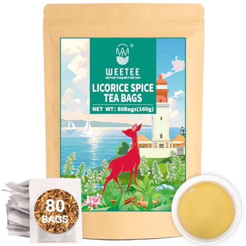 WEETEE Lakritz Tee mit Gewürzen, 80 Stück Gewürztee Beutel, Mischung aus Süßholzwurzel, Ingwer, Nelke, Zimt und mehr, süß und wärmend, natürlicher koffeinfreier Kräutertee von WEETEE