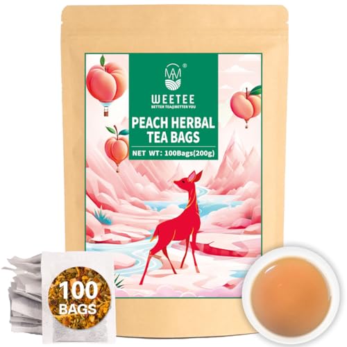 WEETEE Pfirsich Tee Beutel, 100 Stück Pfirsich- und Kräuterteebeutel, koffeinfreier Tee mit Hagebutte, Orangenschale, Weißdorn, Kamille, Hibiskus und mehr WEETEE Pfirsich Tee Beutel, 100 Stück Pfirsich- und Kräuterteebeutel, koffeinfreier Tee mit Hagebutte, Orangenschale, Weißdorn, Kamille, Hibiskus und mehr von WEETEE