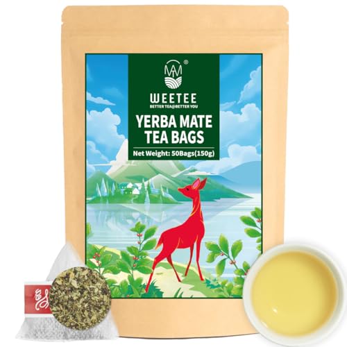 WEETEE Yerba Mate Teebeutel, Argentinien Ungeräucherter Yerba Mate 50 Teebeutel aus Maispflanze, Reich an Antioxidantien, Perfekter Kaffeeersatz von WEETEE