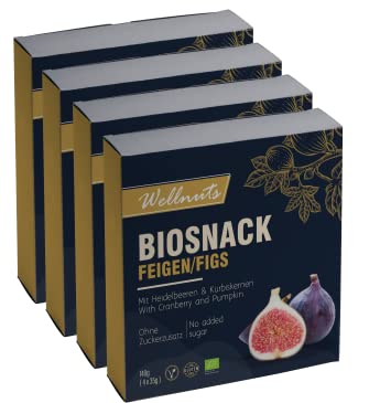 WELLNUTS Bio Feigensnack - 4er Pack (16x35g), Energieriegel aus Feigen, Heidelbeeren und Kürbiskernen, Power Riegel, Ohne Konservierungs- & Zusatzstoffe, Ohne Zuckerzusatz, Vegan, Glutenfrei, 560 g von WELLNUTS