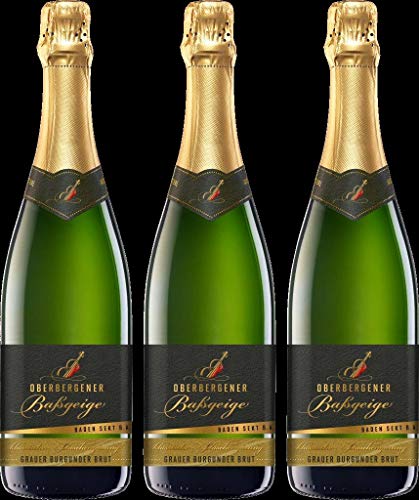 Oberbergener Baßgeige Grauburgunder Sekt, 3x0.75l I Traditionelle Flaschengärung I 15 Monate Hefelager I Zitrus/Apfel I Ideal als Aperitif I 1-2 Jahre Lagerdauer von Oberbergener Baßgeige