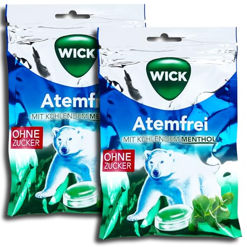 2 er Pack Wick Atemfrei ohne Zucker 2 x 72g Einzeln gewickelte zuckerfreie Halsbonbons mit Eukalyptus-Öl von WICK