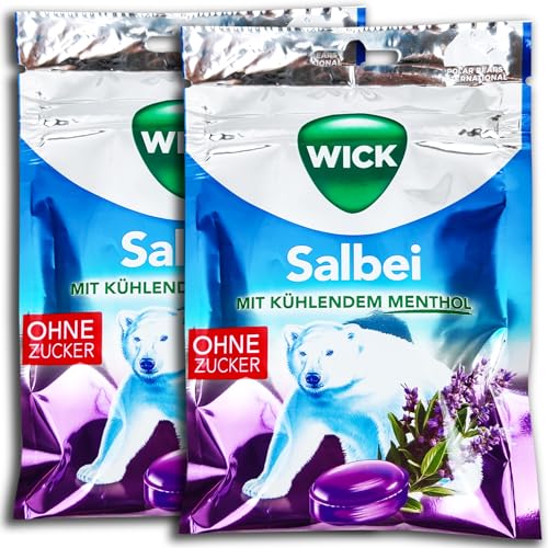 2 er Pack Wick Salbei ohne Zucker 2 x 72g Einzeln verpackte Bonbons mit Salbei und Menthol von WICK