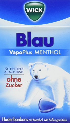 WICK Blau Hustenbonbons ohne Zucker – Ein tiefes Atemerlebnis dank Menthol und natürlichem Arvensis Minz-Aroma – 1er Pack (1 x 46 g) von WICK