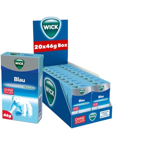 WICK Blau Hustenbonbons ohne Zucker Vorratspack – Ein tiefes Atemerlebnis dank Menthol und natürlichem Arvensis Minz-Aroma – 20er Pack (20 x 46 g) von WICK