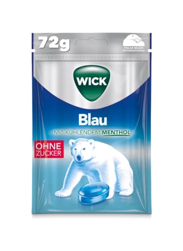 Wick Blau Hustenbonbons ohne Zucker ein tiefes Atemerlebnis dank Menthol und natürlichem Arvensis Minz-Aroma - 1er Pack (1 x 72 g) von WICK