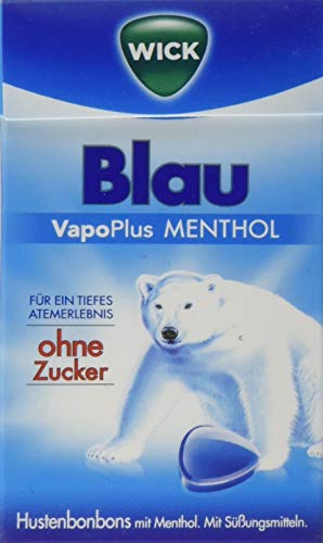 WICK Blau Hustenbonbons ohne Zucker – ein tiefes Atemerlebnis dank Menthol und natürlichem Arvensis Minz-Aroma - 10er Pack (10 x 46 g) von WICK