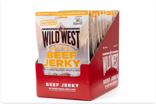 Wild West Beef Jerky, 12 x 25g Honey BBQ Rindfleisch, Beef Jerky high Protein Trockenfleisch, Protein Snack von WILD WEST