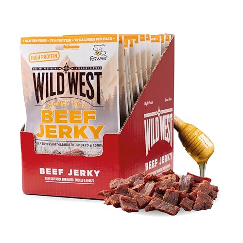 Wild West Beef Jerky, 12 x 60g Honey BBQ Rindfleisch, Beef Jerky high Protein Trockenfleisch, Protein Snack Wild West Beef Jerky, 12 x 60g Honey BBQ Rindfleisch, Beef Jerky high Protein Trockenfleisch, Protein Snack von WILD WEST