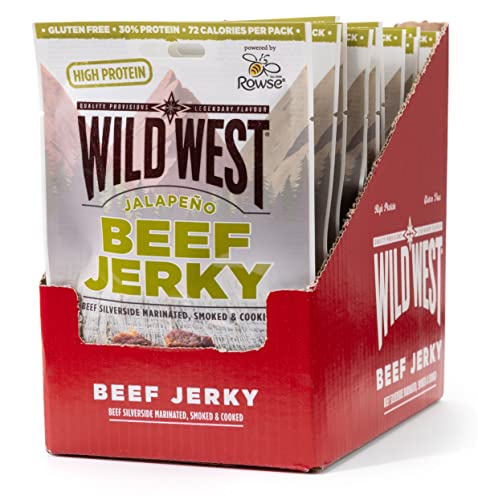 Wild West Beef Jerky, 12 x 60g Jalapeno Rindfleisch, Beef Jerky high Protein Trockenfleisch, Protein Snack von WILD WEST