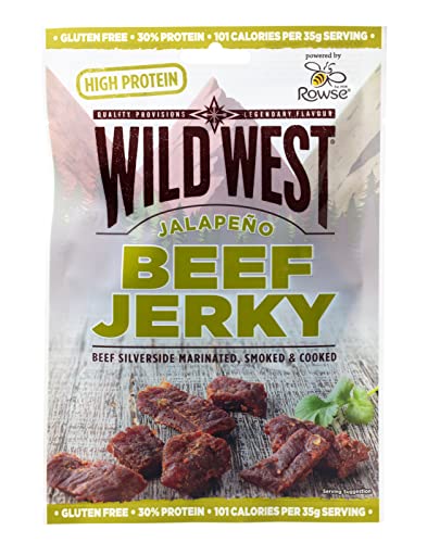 Wild West Beef Jerky, 16 x 60g Jalapeno Rindfleisch, Beef Jerky high Protein Trockenfleisch, Protein Snack von WILD WEST