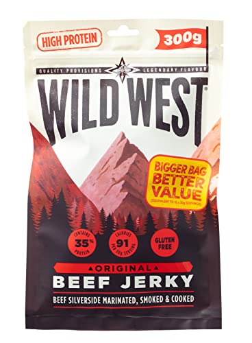 Wild West Beef Jerky, 300g Orignal Rinderfleisch, Beef Jerky high Protein Trockenfleisch, Protein Snack, 1 Packung von WILD WEST
