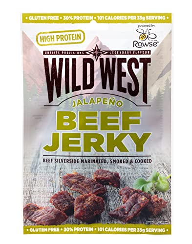 Wild West Beef Jerky, 70g Jalapeno Rinderfleisch, Beef Jerky high Protein Trockenfleisch, Protein Snack von WILD WEST