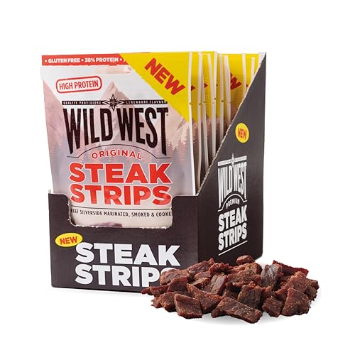 Wild West Steak Strips, 16 x 25g Original Rindfleisch, Beef Jerky high Protein Trockenfleisch, Protein Snack Wild West Steak Strips, 16 x 25g Original Rindfleisch, Beef Jerky high Protein Trockenfleisch, Protein Snack von WILD WEST