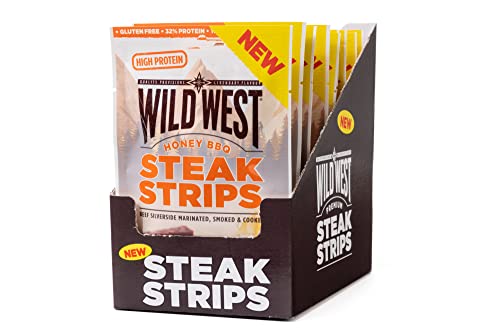 Wild West Steak Strips, 16 x 60g Honey BBQ Rindfleisch, Beef Jerky high Protein Trockenfleisch, Protein Snack von WILD WEST