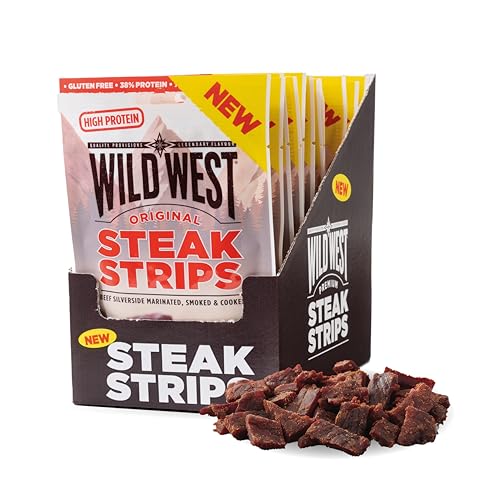 Wild West Steak Strips, 16 x 60g Original Rindfleisch, Beef Jerky high Protein Trockenfleisch, Protein Snack Wild West Steak Strips, 16 x 60g Original Rindfleisch, Beef Jerky high Protein Trockenfleisch, Protein Snack von WILD WEST