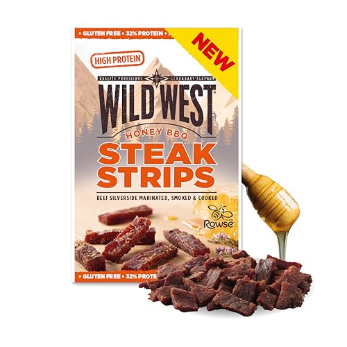 Wild West Steak Strips, 25g Honey BBQ Rindfleisch, Beef Jerky high Protein Trockenfleisch, Protein Snack Wild West Steak Strips, 25g Honey BBQ Rindfleisch, Beef Jerky high Protein Trockenfleisch, Protein Snack von WILD WEST