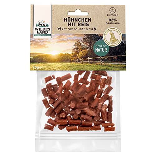 Wildes Land - Hühnchen mit Reis - 70 g - Kausnack für Katzen - Natürlich belohnen - getreidefrei - Frisches, schonend getrocknetes Fleisch - Hoher Fleischanteil - Fettarm Wildes Land - Hühnchen mit Reis - 70 g - Kausnack für Katzen - Natürlich belohnen - getreidefrei - Frisches, schonend getrocknetes Fleisch - Hoher Fleischanteil - Fettarm von WILDES LAND