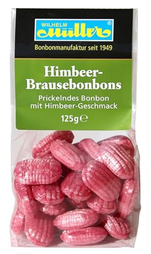 WILHELM Müller Himbeer-Brause Bonbons - Fruchtbonbons wie früher - Bonbons mit Himbeer-Brause Geschmack - Im praktischen Beutel aus Deutschland - 125g von WILHELM Müller