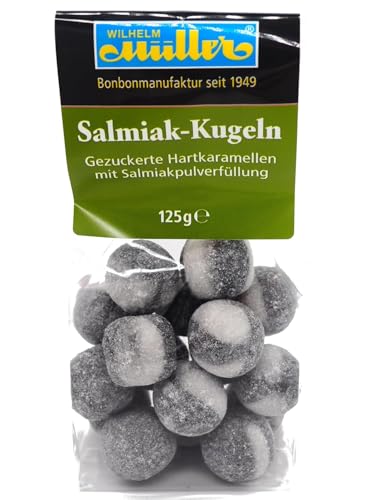 WILHELM Müller Salmiak Kugeln - Bonbons wie vom Jahrmarkt - Lakritz Kugeln mit weichem Kern - Süßigkeiten im praktischen Beutel aus Deutschland - 125g von WILHELM Müller