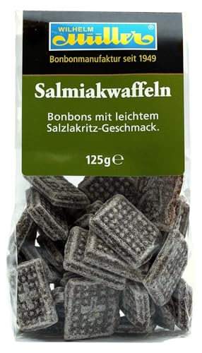 WILHELM Müller Salmiak Waffeln - Bonbons wie vom Jahrmarkt - Bonbons mit Salzlakritz Geschmack - Süßigkeiten im praktischen Beutel aus Deutschland - 125g von WILHELM Müller