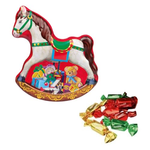 Windel | Metall-Schaukelpferd-Weihnachtsdekoration mit Milchschokolade | Aufklappbare Geschenkdose aus Metall mit Schokoladenpralinen - 129 Gr Windel | Metall-Schaukelpferd-Weihnachtsdekoration mit Milchschokolade | Aufklappbare Geschenkdose aus Metall mit Schokoladenpralinen - 129 Gr von WINDEL