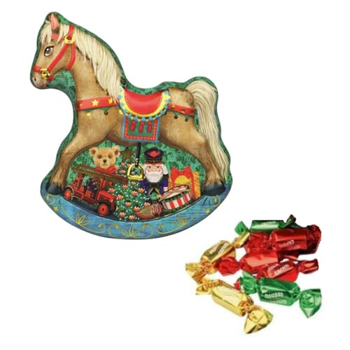 Windel | Schaukelpferd Metall Weihnachtsdekoration Milchschokolade | Aufklappbare Geschenkdose aus blauem Metall mit Schokoladenpralinen – 129 Gr Windel | Schaukelpferd Metall Weihnachtsdekoration Milchschokolade | Aufklappbare Geschenkdose aus blauem Metall mit Schokoladenpralinen – 129 Gr von WINDEL